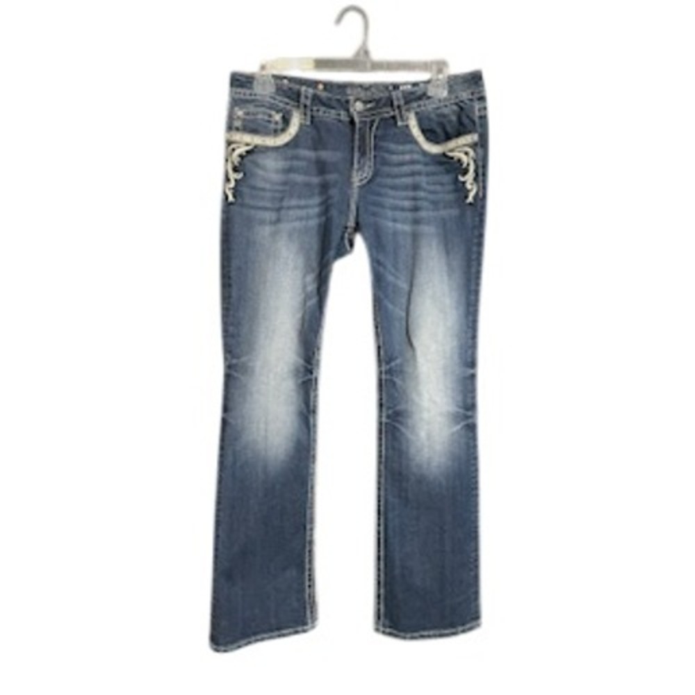 Miss Me Embellished Bootcut Jeans Dark Wash Denim Rhinestone Pockets Size 34